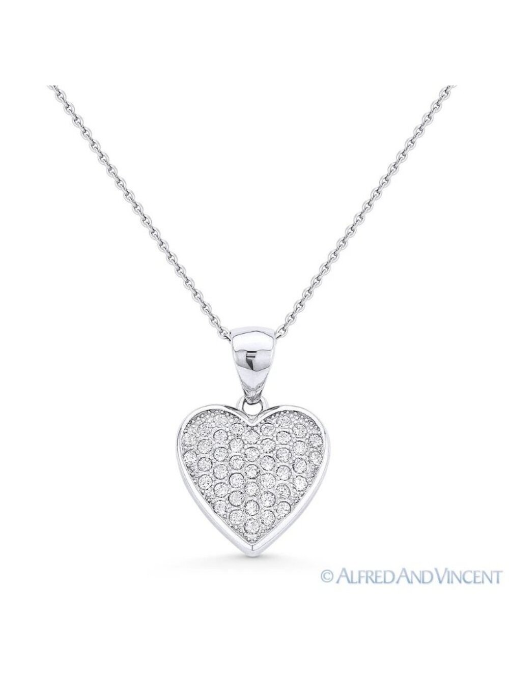 Heart CZ Crystal Pave Love Charm Pendant & Necklace .925 Sterling Silver Rhodium